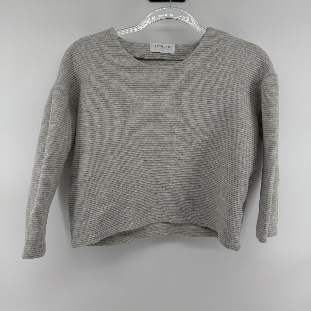 EVERLANE Textured Rib Knit Crew Neck Pullover Sweater Light‎ Grey XS